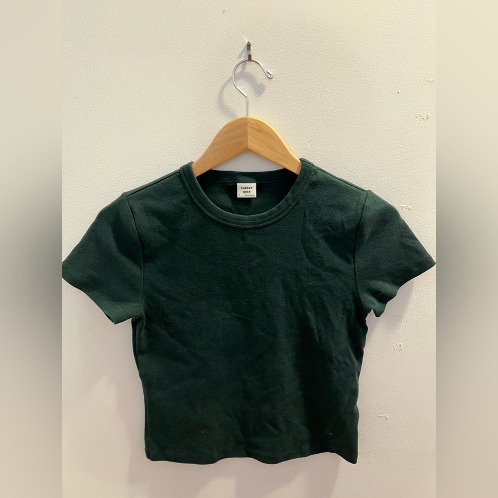 Aritzia Dark Green Short Sleeve Crewneck Tee